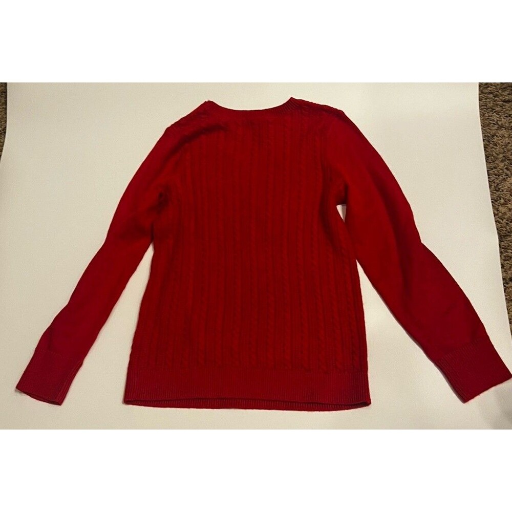 Talbots Women’s Round Neck Sweater Red Buttons Long Sleeve Valentine Classic NWT - Picture 2 of 6